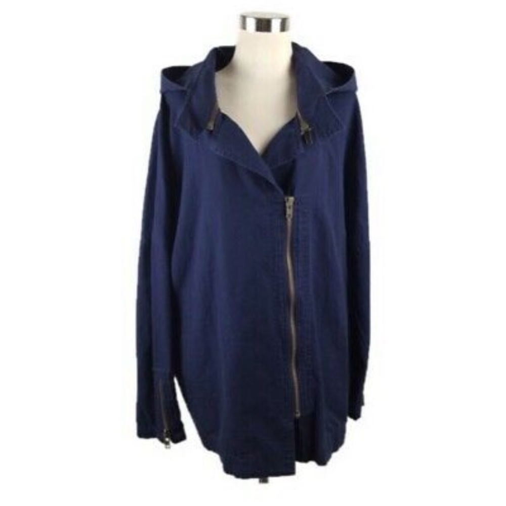 Leith Womens Navy Blue Oversized Cargo Utility
Hooded Jacket Removable Hood Sz M
